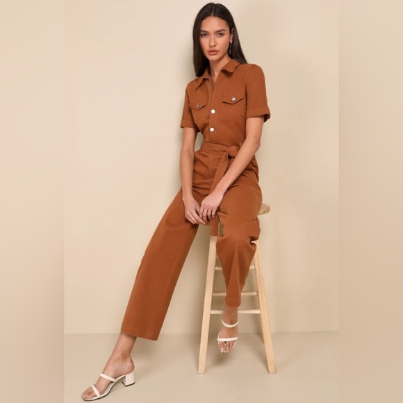 Practical Perfection Rust Brown Short Sleeve Jumpsuit - Picture 2 of 7